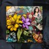 Concrete Bloom stretched canvas print by Illunation - hand-drawn flowers over a graffiti collage