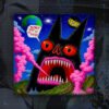 Anoid Void stretched canvas print by Illunation - a black horned creature with red eyes over pink clouds