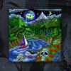 Weepy World stretched canvas print by Illunation - a surreal night landscape with a skull river and an eye moon