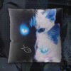 Copy Cat cushion, 16in double-sided faux linen, shown against a dark studio backdrop